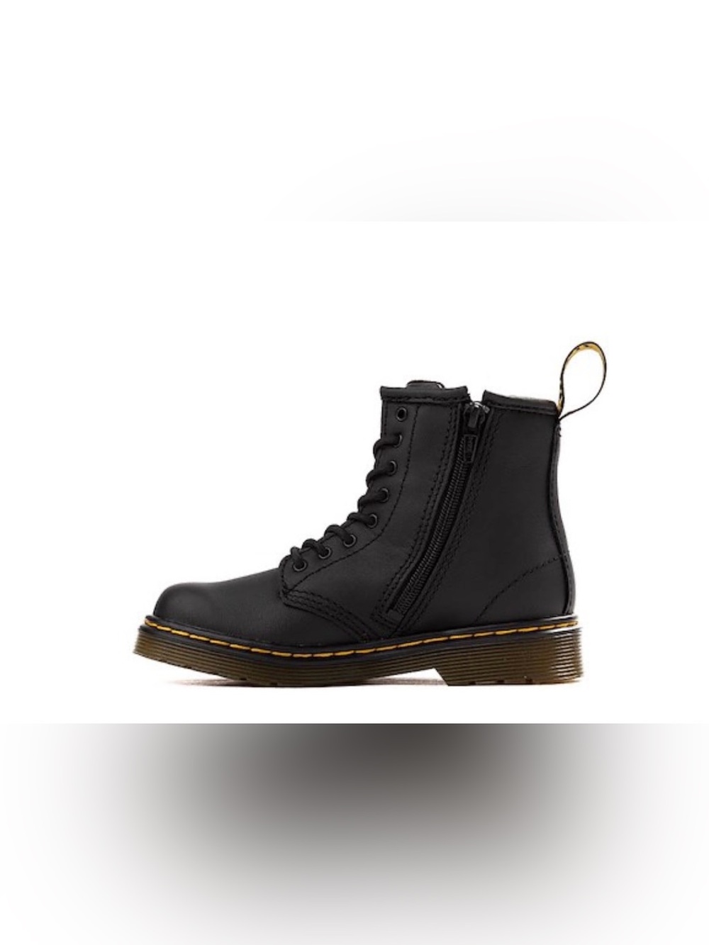 Dr Martens Kids 1460 Black Leather Combat Boots Size 12 Side Zip+Elastic Laces